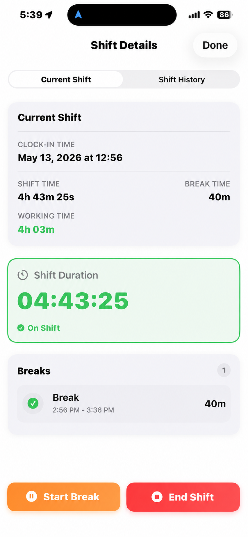 Shift details — Open Limo chauffeur app